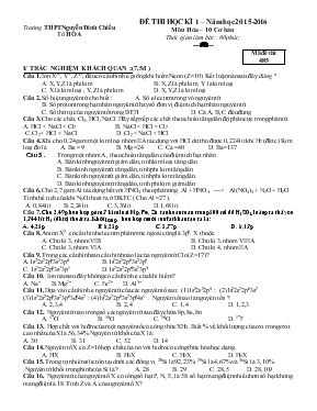 Đề 3 thi học kì 1  Năm học 2015 - 2016 môn hóa  10 cơ bản thời gian làm bài 60 phút
